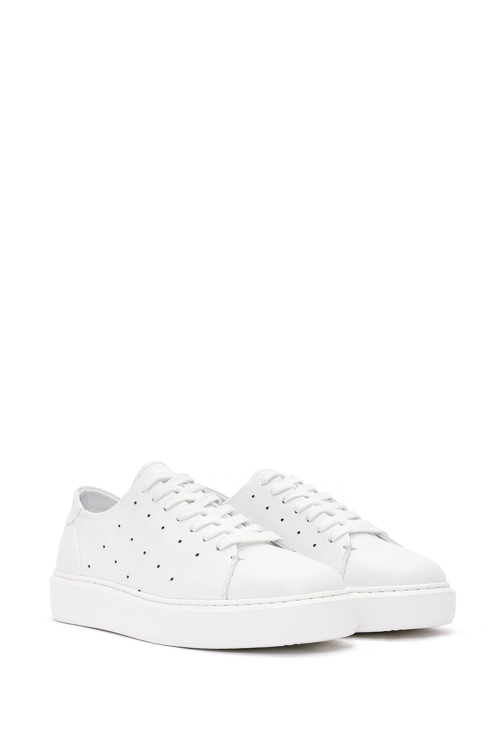 Erkek Beyaz Bağcıklı Kalın Tabanlı Deri Sneaker