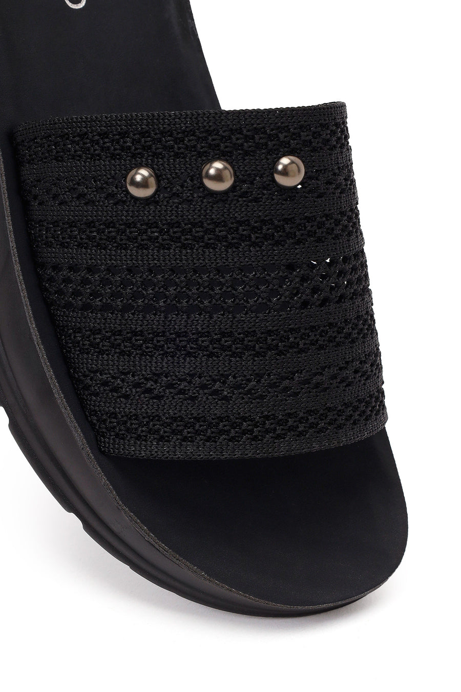 Women's Black Thick-Soled Knitted Fabric Slippers