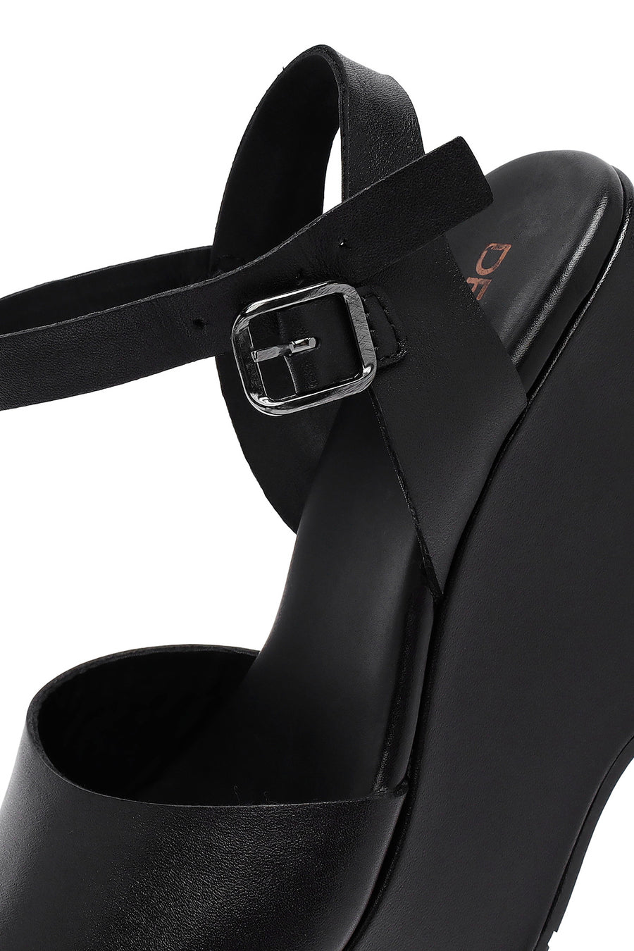 Women's Black Ankle Buckle High Heeled Leather Sandals