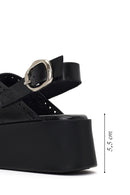 Women's Black Ankle Buckle Platform Wedge Leather Sandals | Derimod