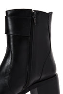 Women's Black Buckle Heeled Leather Classic Boots | Derimod