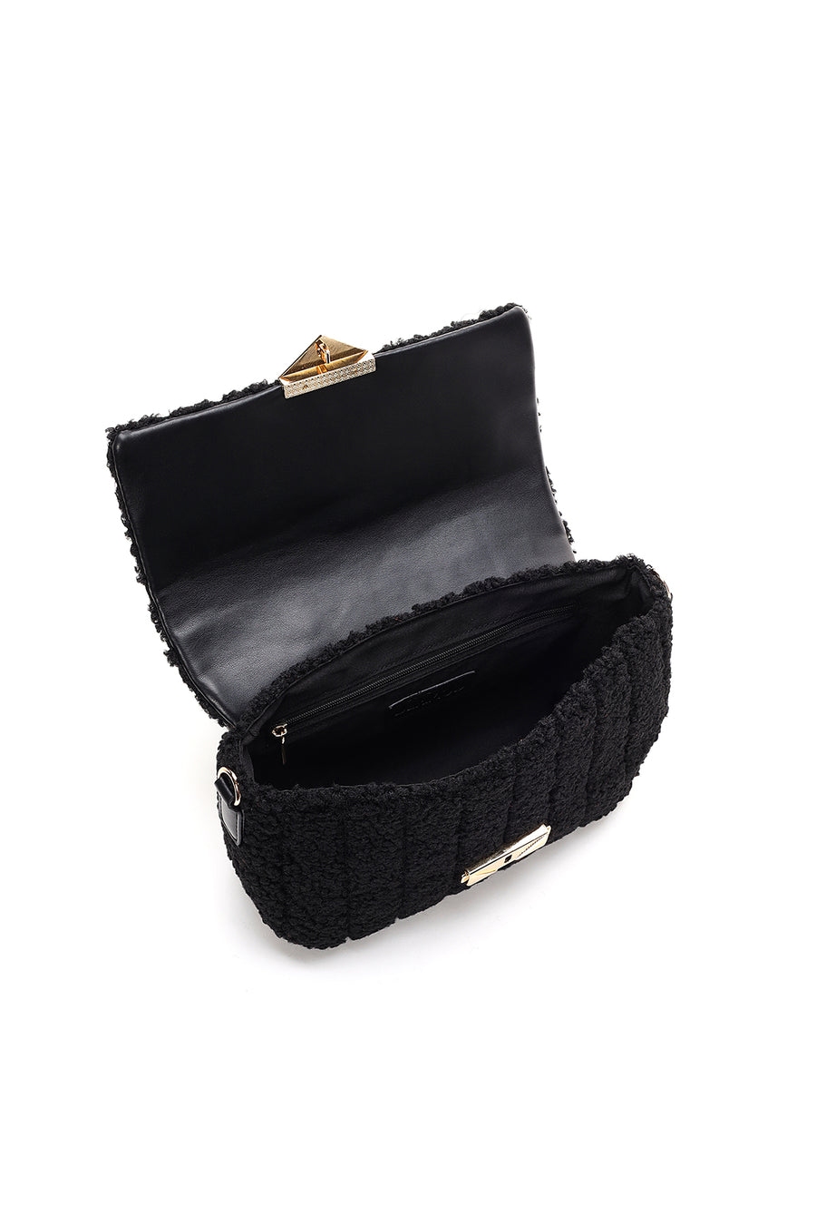 Women's Black Plush Crossbody Bag