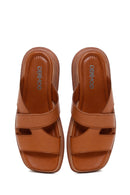 Women's Tan Leather Comfort Slippers | Derimod