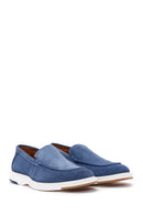 Men's Blue Suede Leather Casual Sports Loafer | Derimod