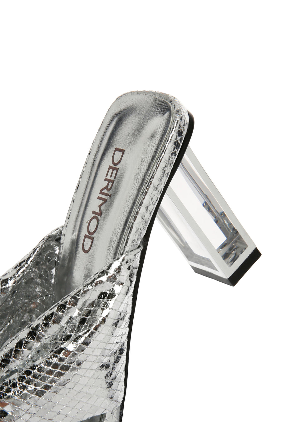 Women's Silver Transparent Thick Heeled Metallic Slippers