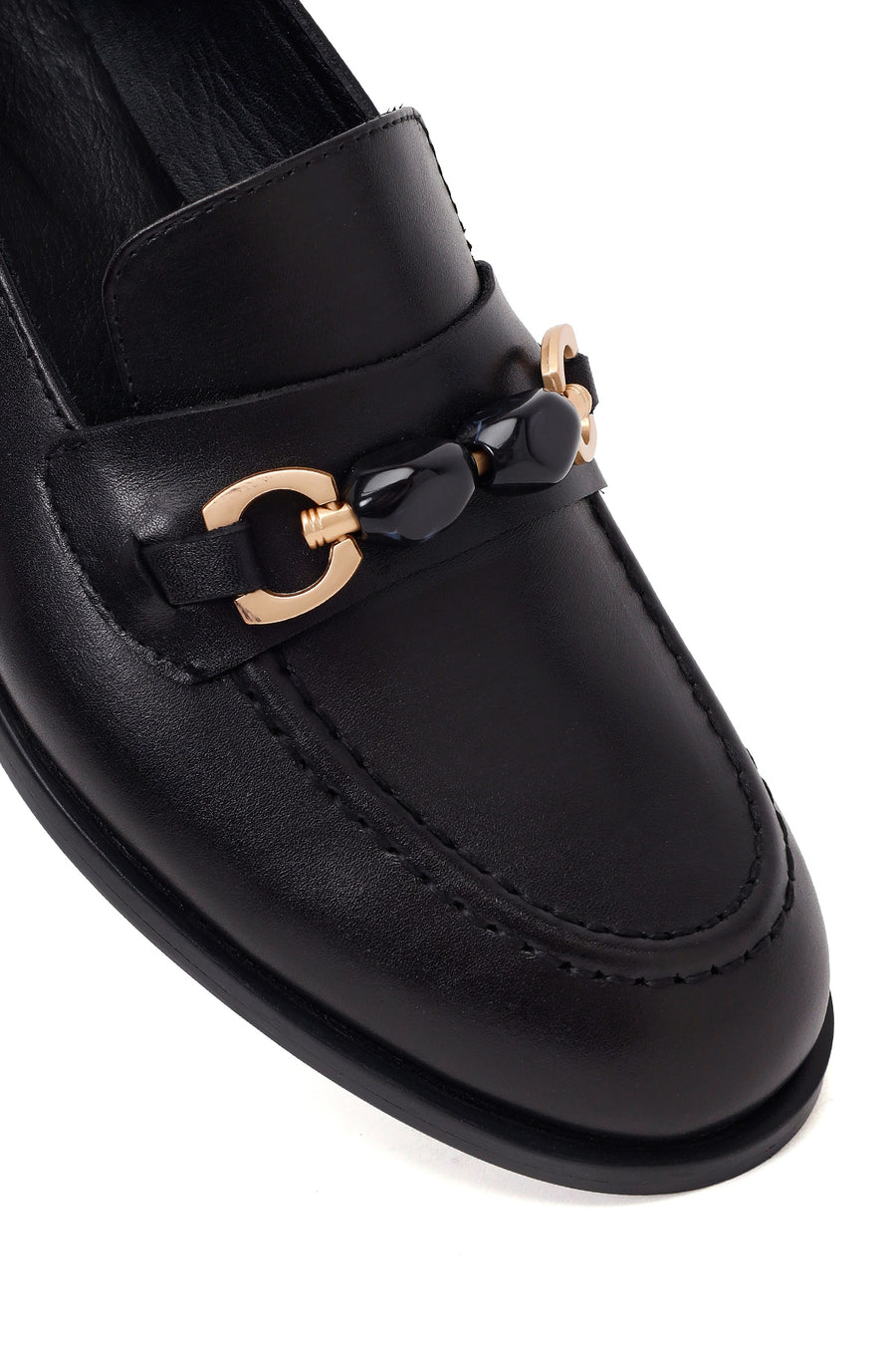 Kadın Siyah Tokalı Deri Maskülen Loafer