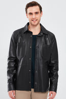 Eric Men's Black Shirt Style Leather Jacket | Derimod