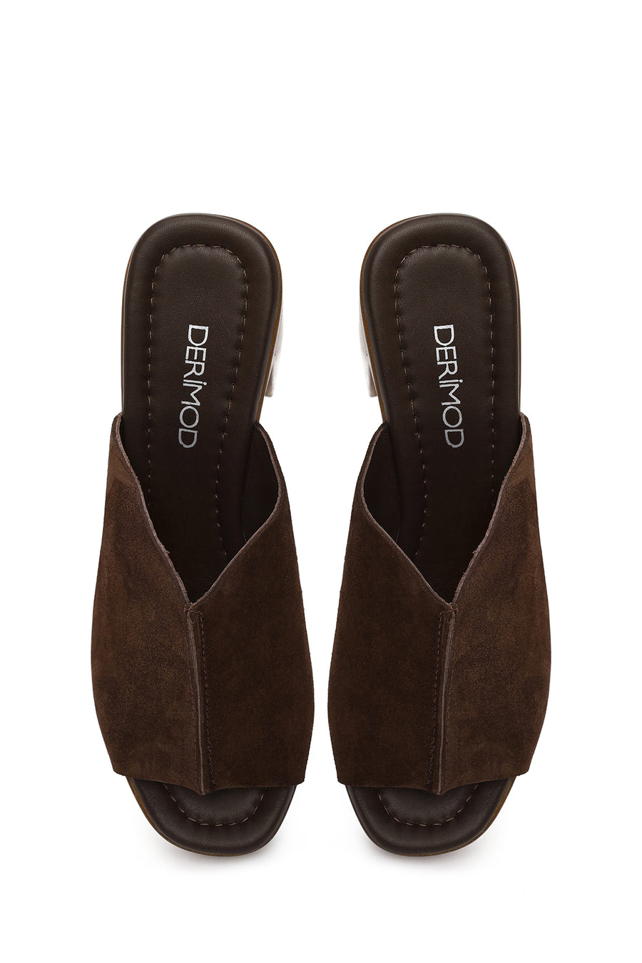 Woman Brown Platform High Chunky Heel Suede Slipper