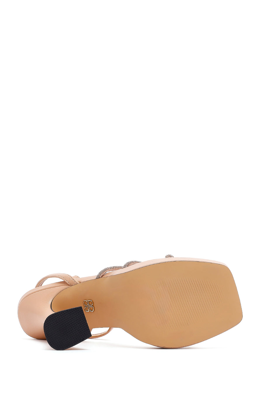 Women's Beige Ankle Strap Thick High Heel Evening Sandals