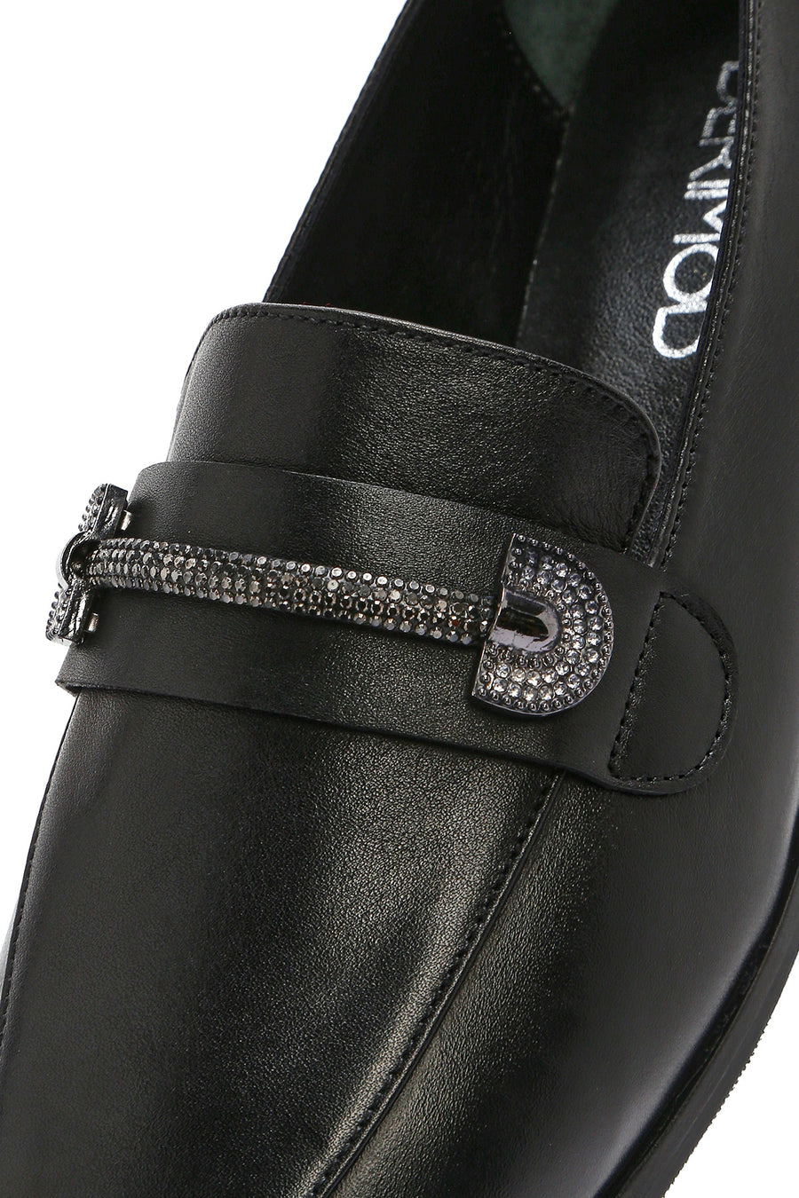 Women's Black Buckled Leather Masculine Loafer