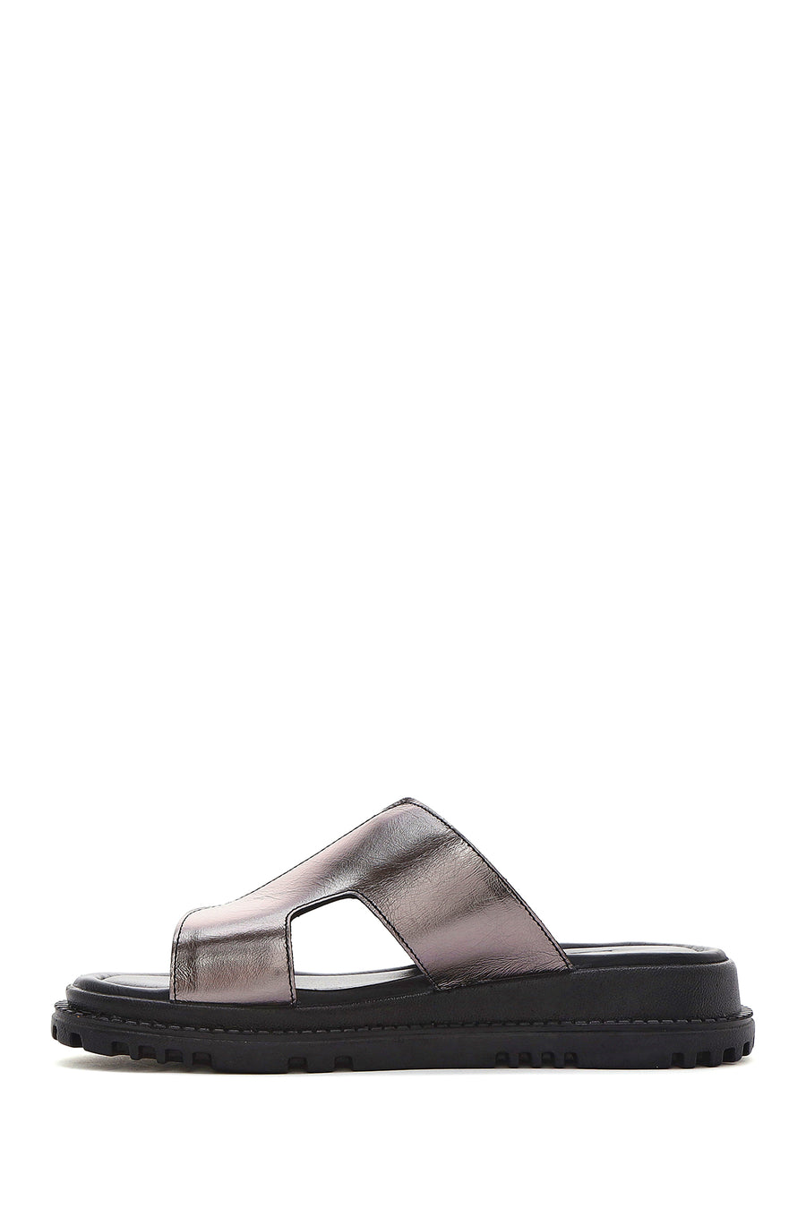 
Women's Anthracite Thick Sole Metallic Leather Slippers

