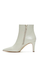 Women's Beige Leather Zippered Heeled Classic Boots | Derimod