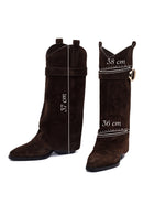Woman Brown Chunky Heeled Suede Boots | Derimod