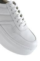 Women's White Lace-up Thick-Sole Leather Sneaker | Derimod