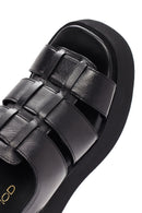 Women's Black Thick-Sole Leather Sandals | Derimod