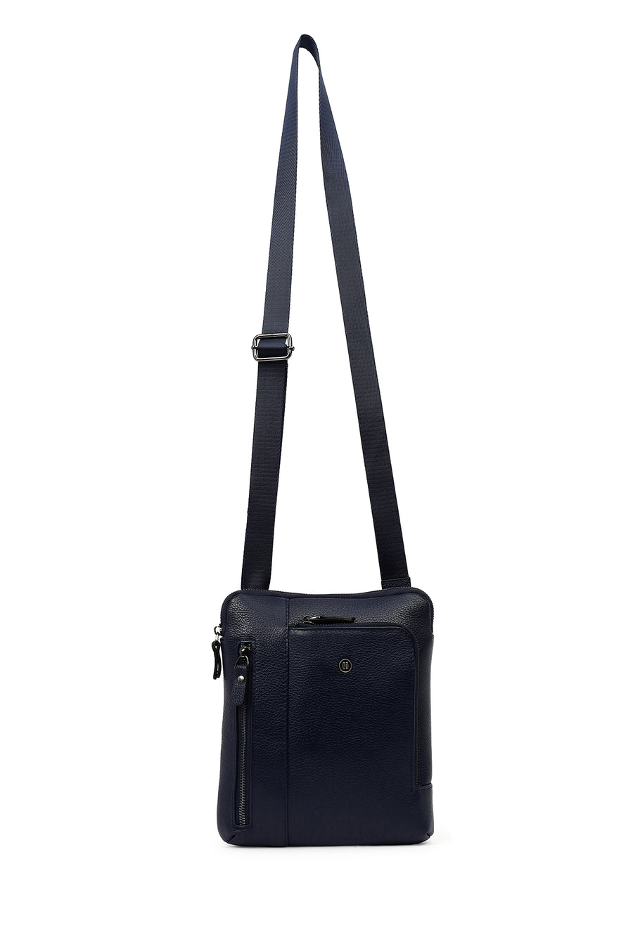 Men's Navy Leather Messenger Bag