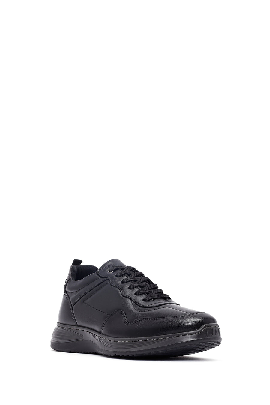 Erkek Siyah Bağcıklı Deri Casual Sneaker