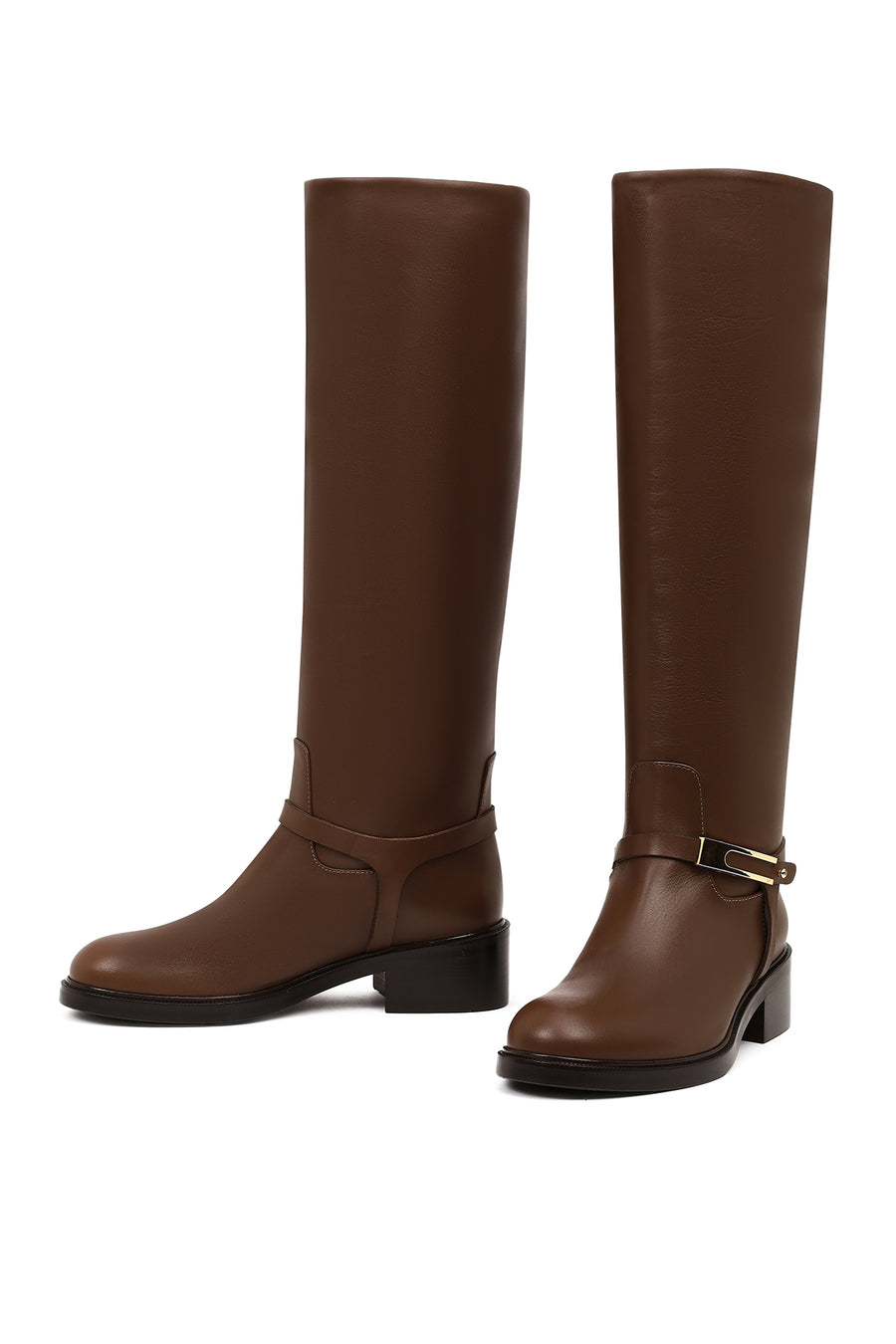 Women's Brown Buckled Leather Boot