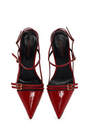 Kadın Kırmızı Bilekten Bantlı Arkası Açık Topuklu Rugan Deri Ayakkabı | Derimod