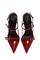 Women's Red Ankle Strap Open Back Heeled Patent Leather Shoes | Derimod