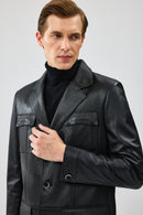 Kevin Men's Black Blazer Leather Jacket | Derimod