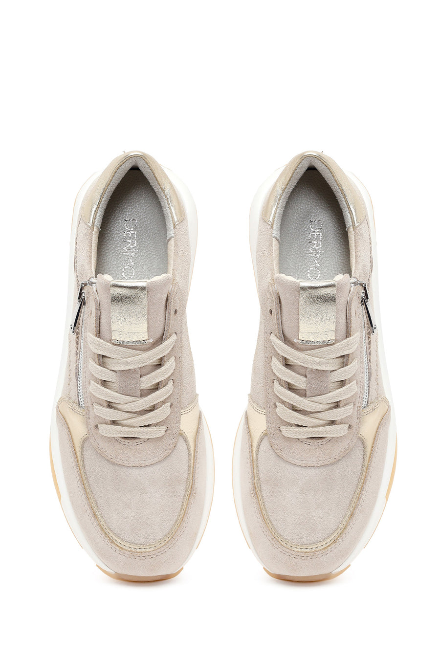 Kadın Bej Bağcıklı Kalın Tabanlı Süet Deri Sneaker