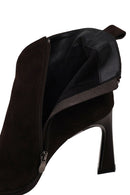 Woman Brown Zip Closure Heeled Suede Boots | Derimod