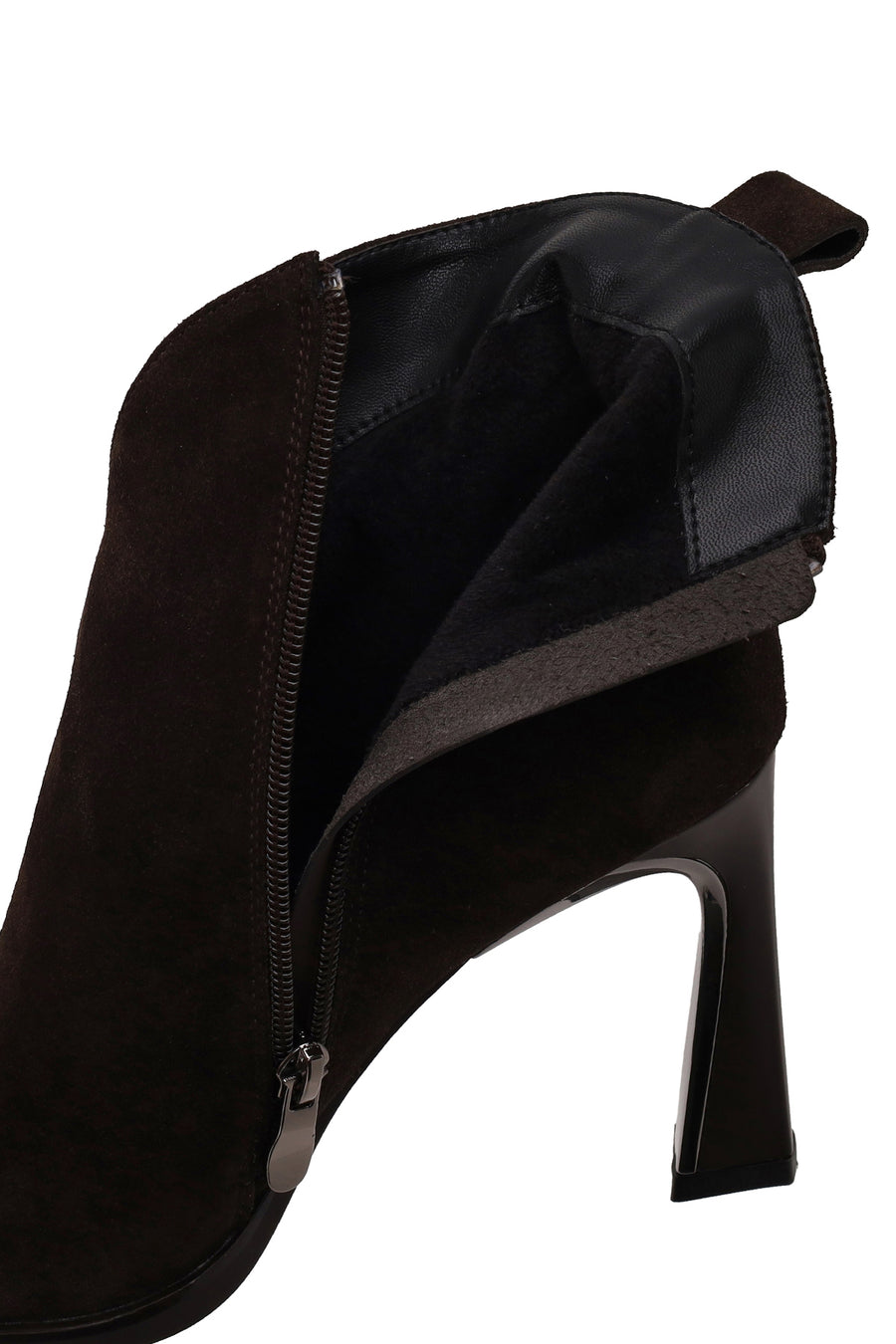 Woman Brown Zip Closure Heeled Suede Boots