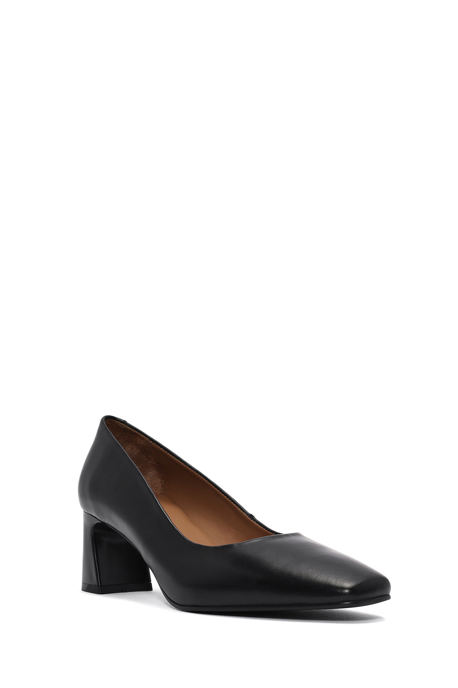 Women's Black Thick Low Heel Leather Stiletto