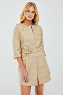 Alba Women's Beige Leather Long Coat | Derimod