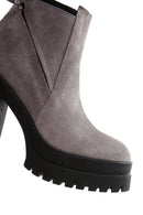 Women's Gray Suede Leather High Heeled Platform Boots | Derimod