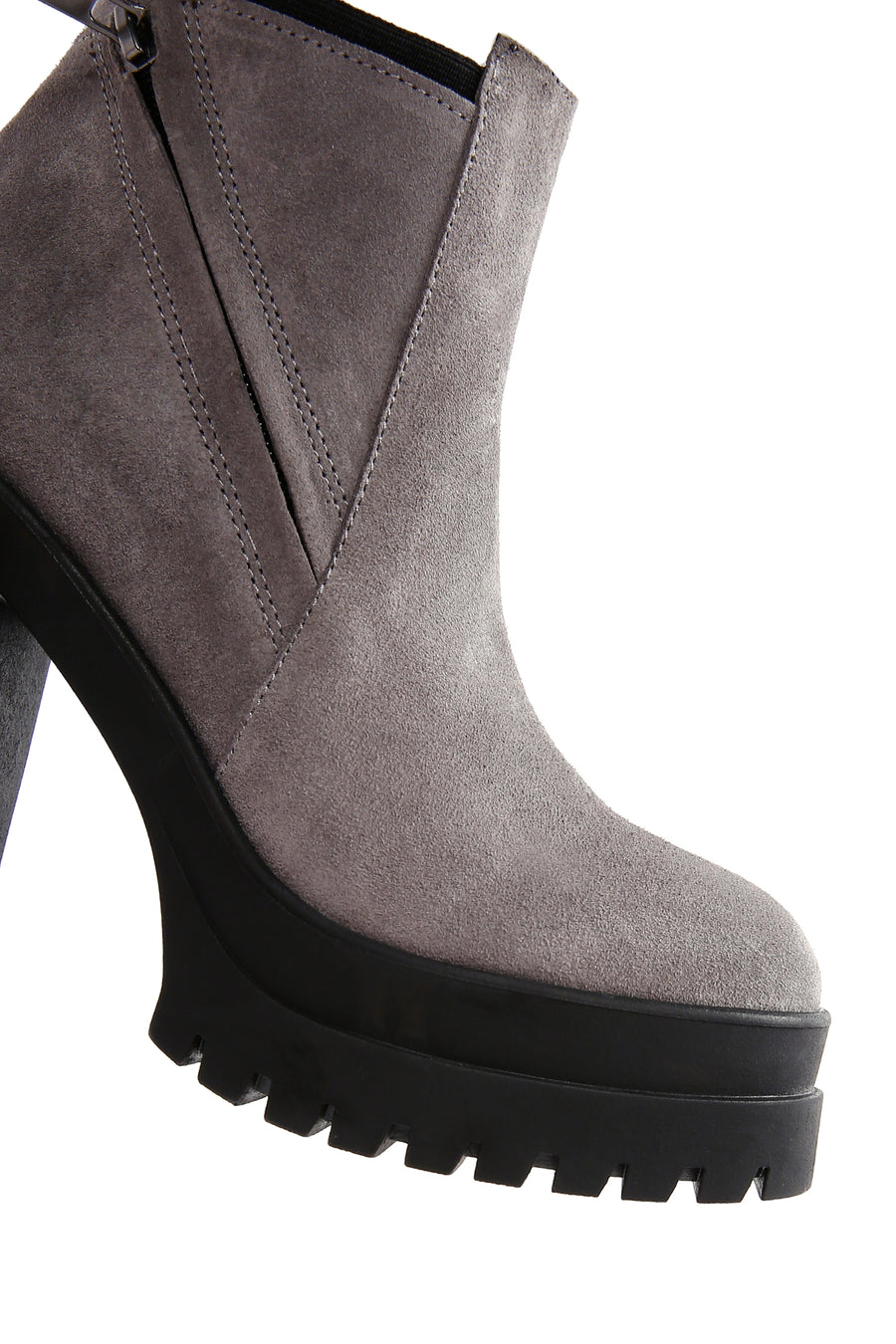 Women's Gray Suede Leather High Heeled Platform Boots