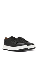 Men's Black Lace-up Thick-Sole Leather Sneaker | Derimod