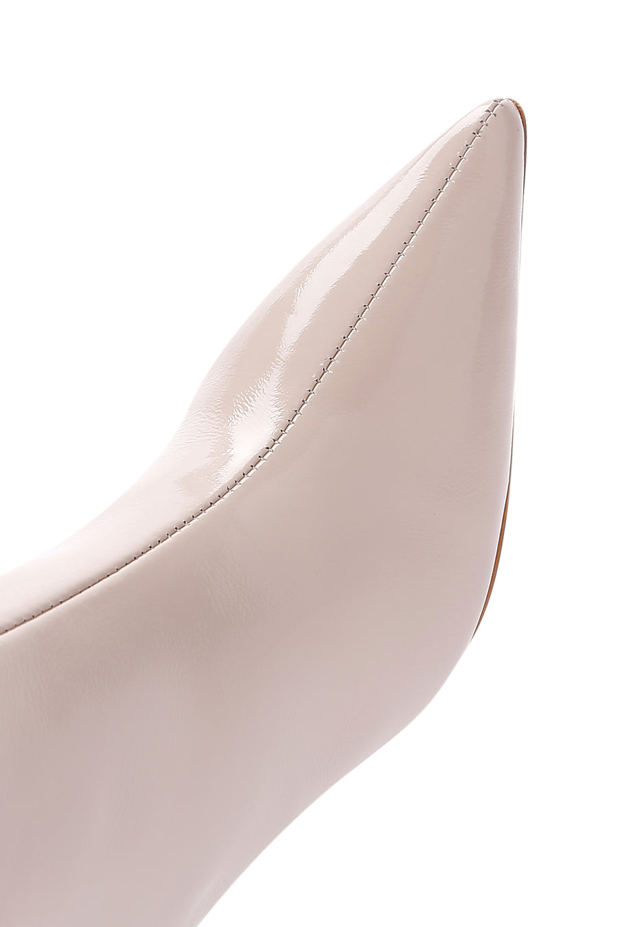 Women's Beige Patent Leather Thin Heeled Boots
