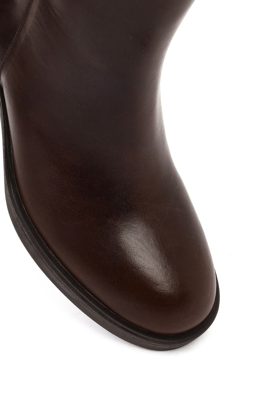 Woman Brown Zip Closure Chunky Heeled Leather Boots