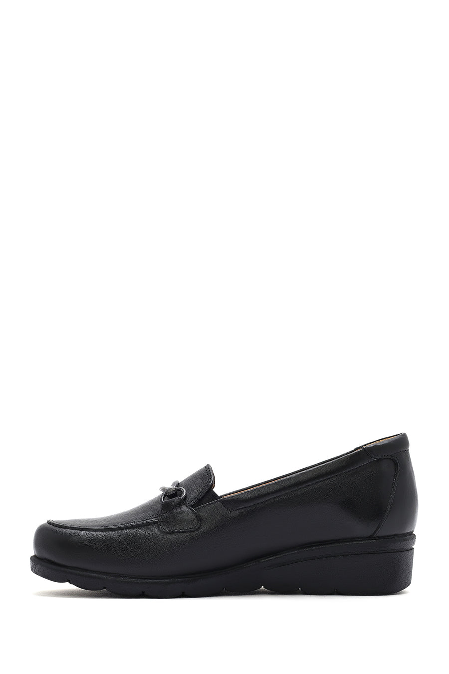 Women's Black Wedge Heel Buckled Leather Comfort Shoes