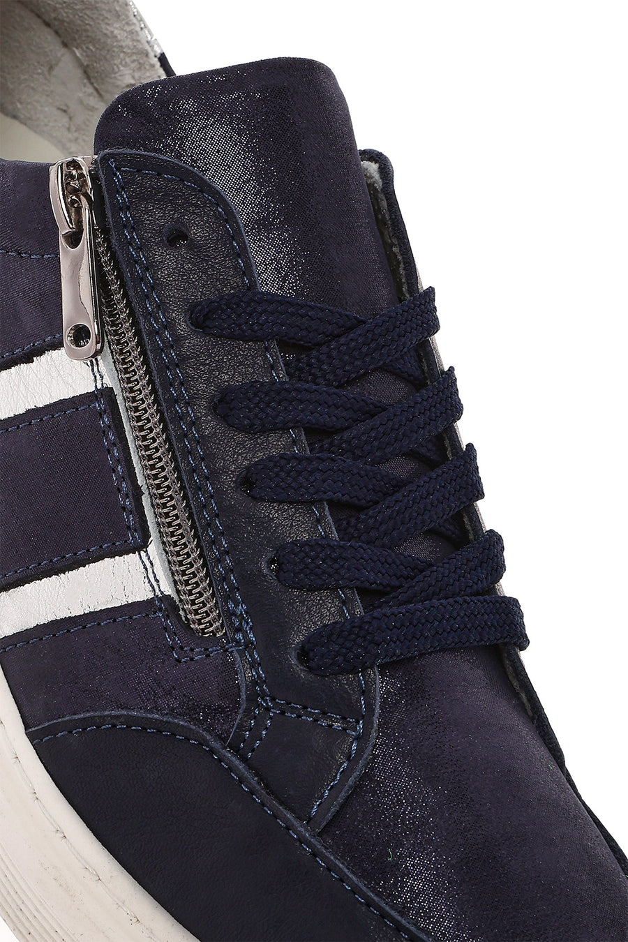 Women's Navy Blue Lace-Up Thick-Soled Leather Casual Shoes