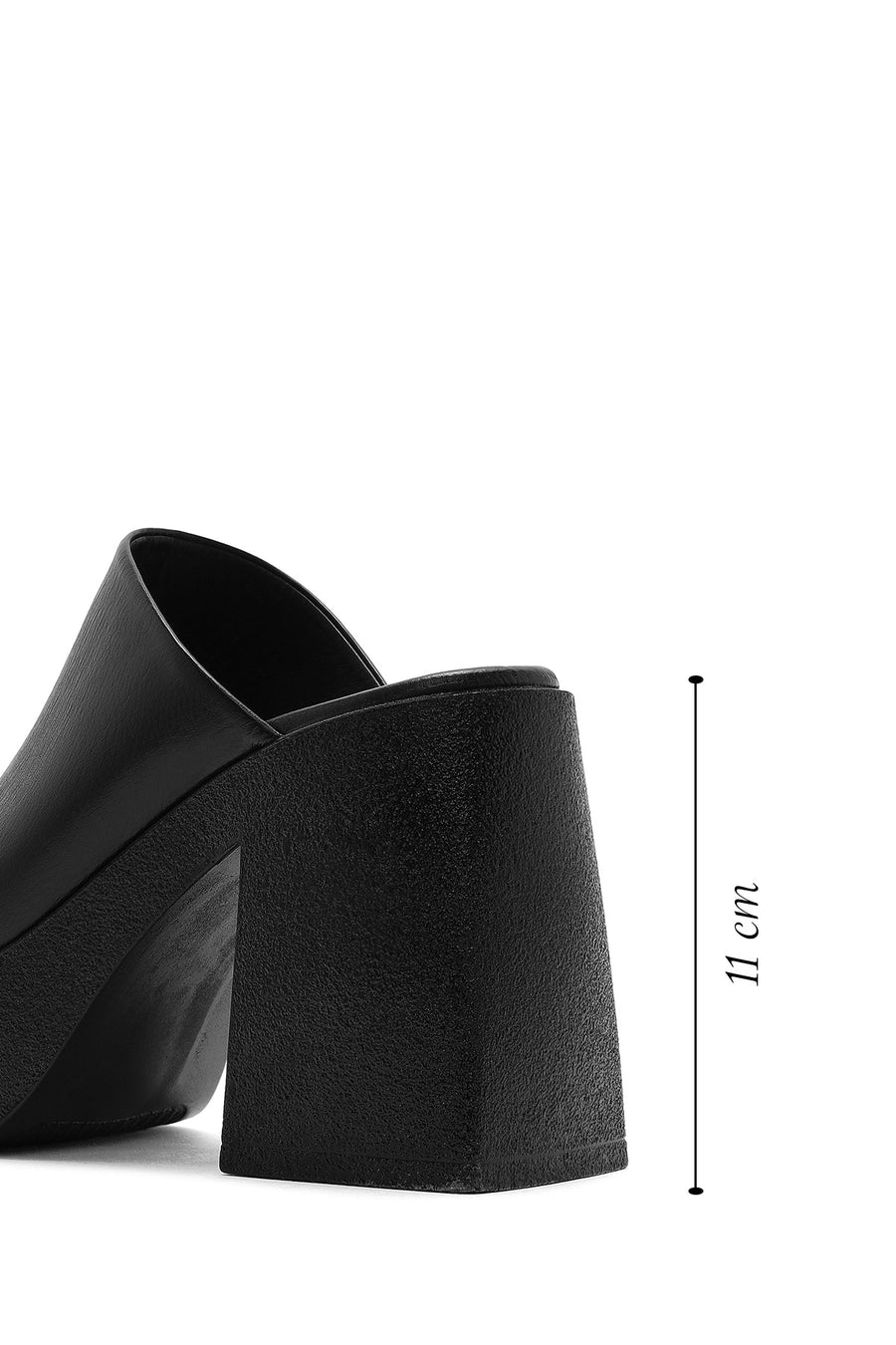 Women's Black Platform Thick High Heel Leather Slippers