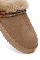 Woman Mink Stone-Embellished Suede Teddy Slipper | Derimod