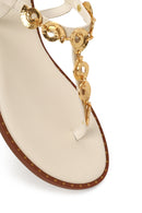 Women's White Ankle Buckle Flip-Flop Leather Sandals | Derimod
