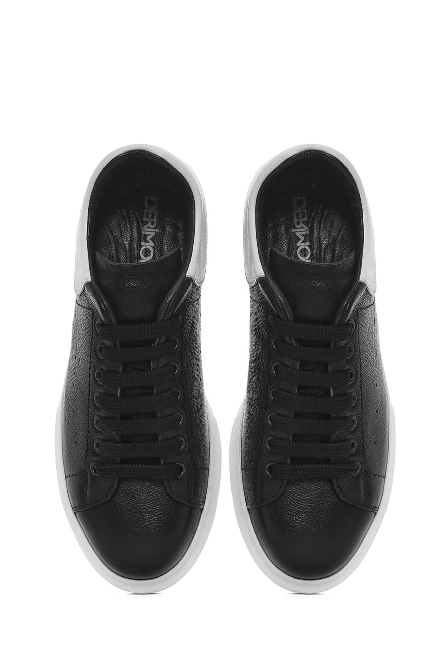 Men's Black Lace-up Thick-Sole Leather Sneaker