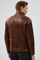 Wade Men's Brown Slim-Fit Leather Jacket | Derimod