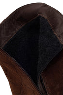 Woman Brown Zip Closure Printed Thick-Heeled Suede Boots | Derimod