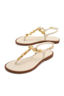 Women's White Ankle Buckle Flip-Flop Leather Sandals | Derimod