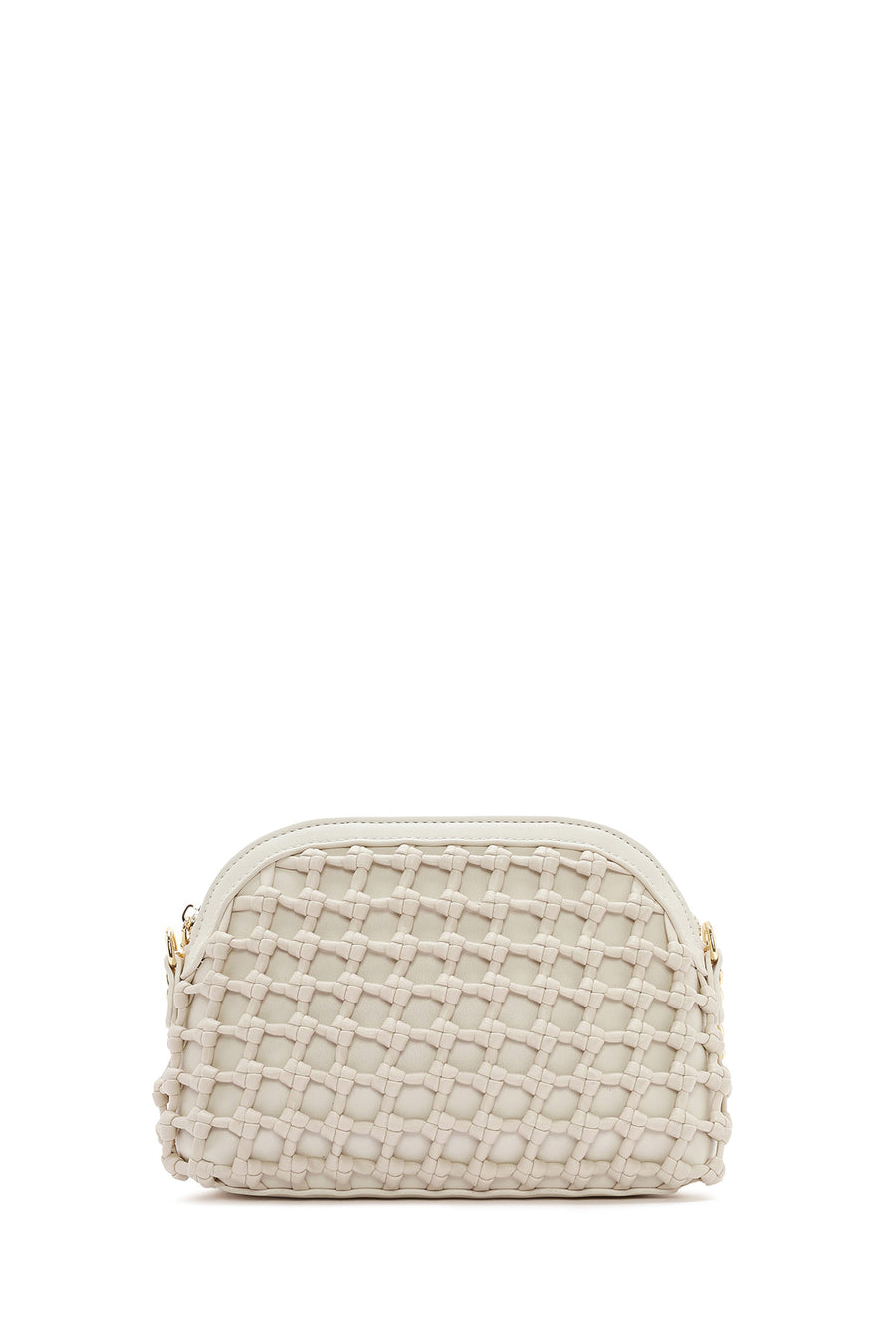 Woman Cream Long Braided Crossbody Bag with Long Chain Strap