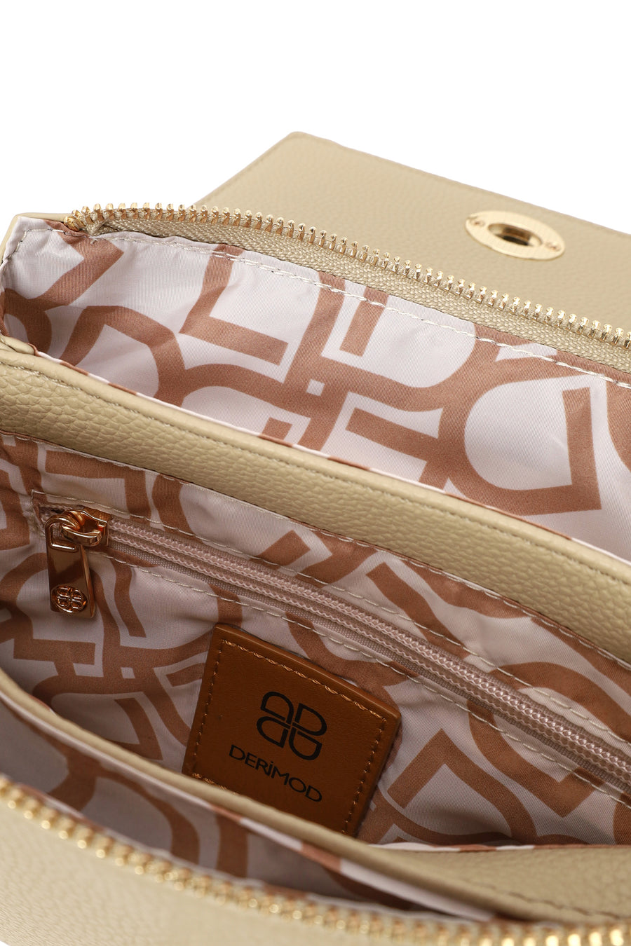 Woman Beige Long-Strap Patterned Shoulder Bag