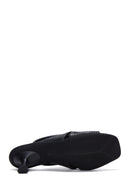 Women's Black Leather Heeled Slippers | Derimod