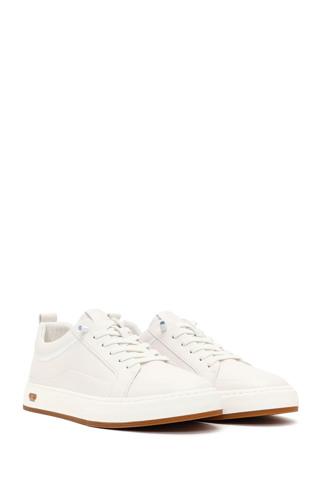 Erkek Beyaz Bağcıklı Deri Sneaker