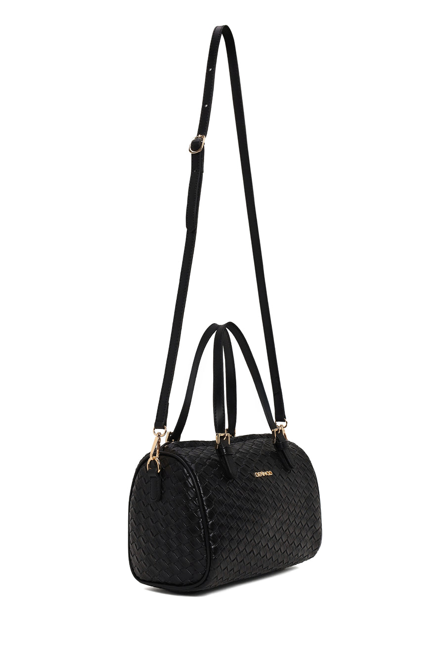Woman Black Long-Strap Woven Shoulder Bag