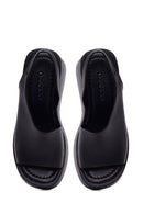 Woman Black Wedge Heel Leather Comfort Sandals | Derimod